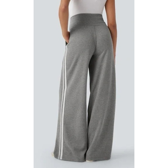 Halara Ribbed High Waisted Tummy Control Drawstring Wide Leg Fleece Trousers M - Picture 5 of 5